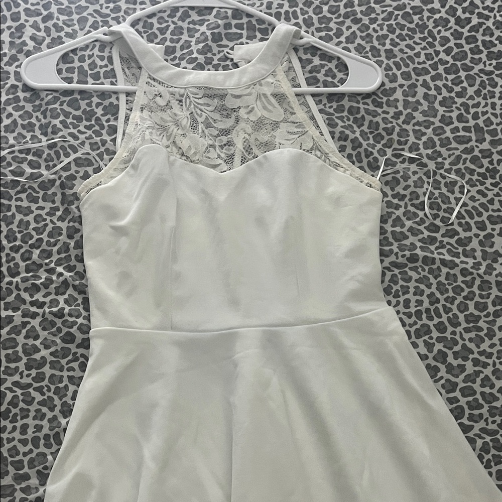 Elegant White Lace Halter Dress